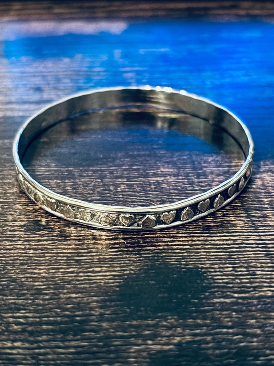 Jewelry - 925 Sterling Silver Heart-Accent Bangle Bracelet